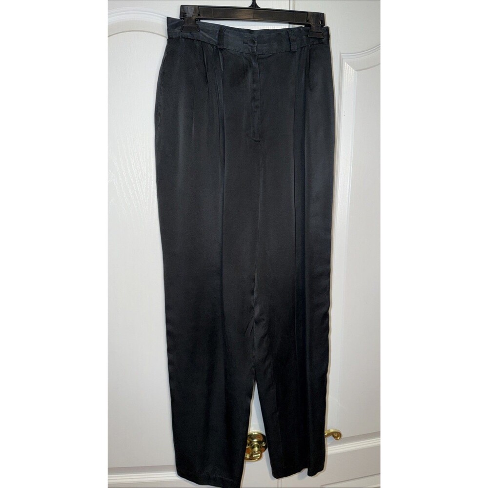 August Silk Black Pleated Trouser Women Silk High Waist Dress Pants Sz 6 Lined